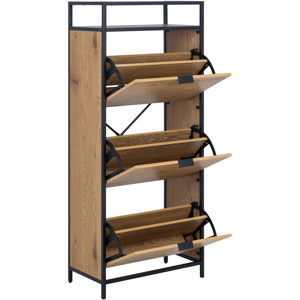 Florence Seaford 3 Drawer Single Shelf Black and Oak Shoe Cabinet Image 5