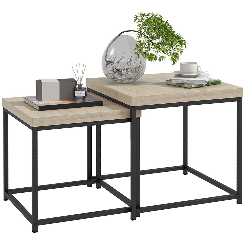 HOMCOM Oak Nesting Coffee Table Set of 2 Image 2