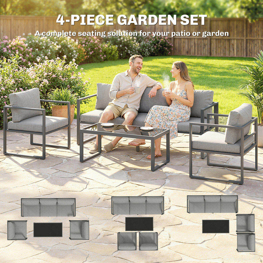 Outsunny 5 Seater Dark Grey Aluminium Frame Garden Lounge Set Image 4