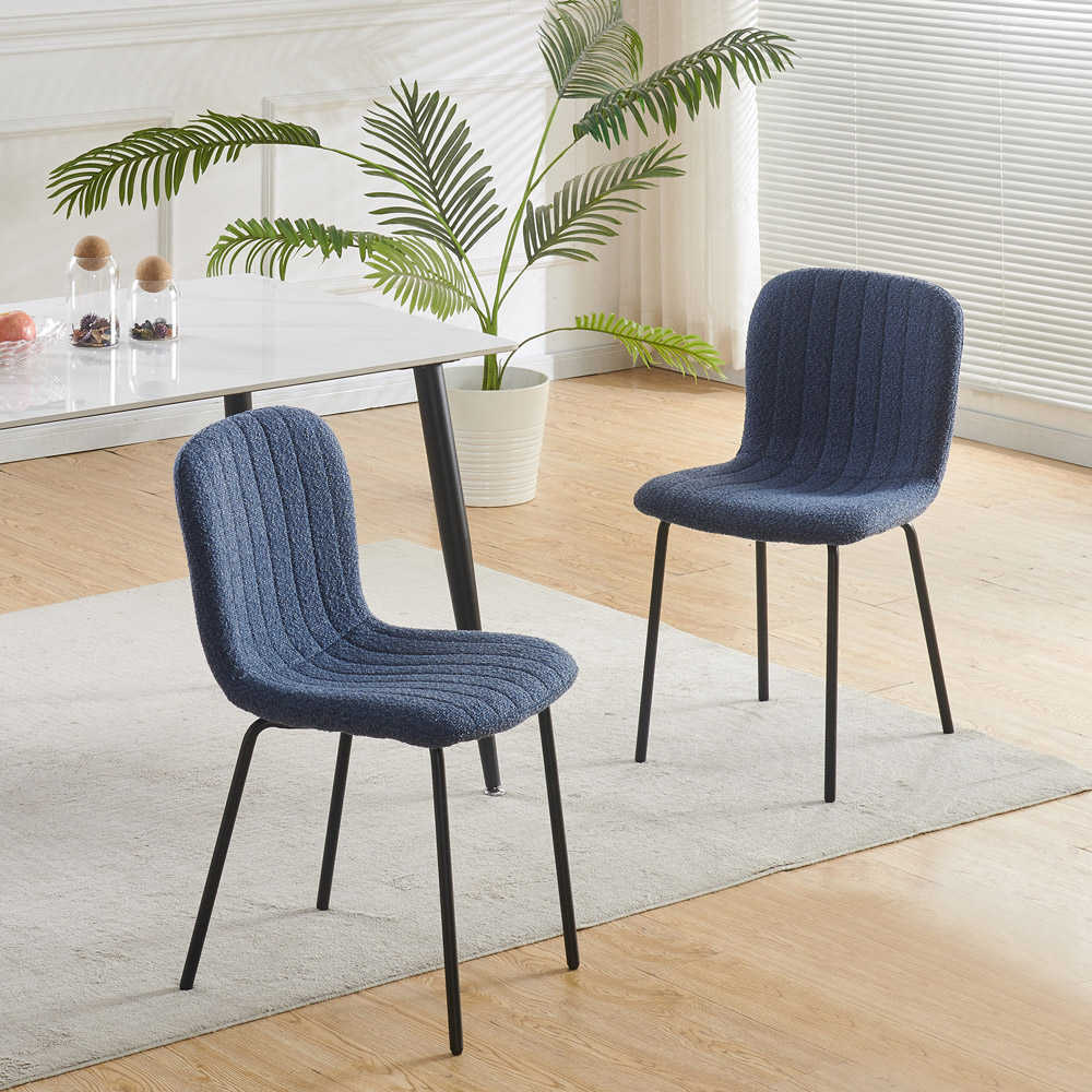 wilko Bella Set of 2 Blue Teddy Faux Fur Stitched Design Dining Chairs Image 6