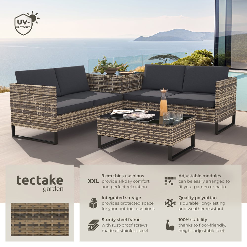 tectake Ostuni 4 Seater Natural Rattan Garden Lounge Set with Storage Box Image 6