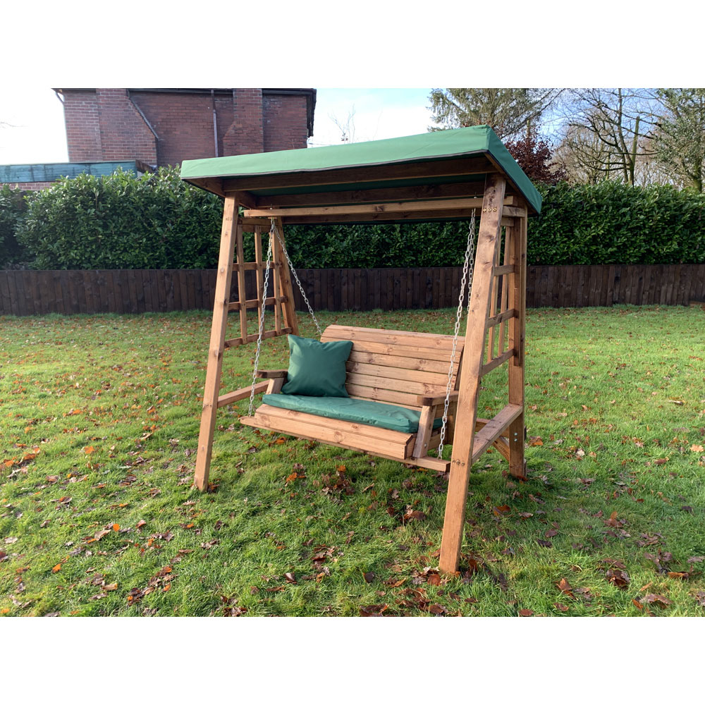 Charles Taylor Dorset 2 Seater Swing with Green Cushions and Roof Cover Image 5