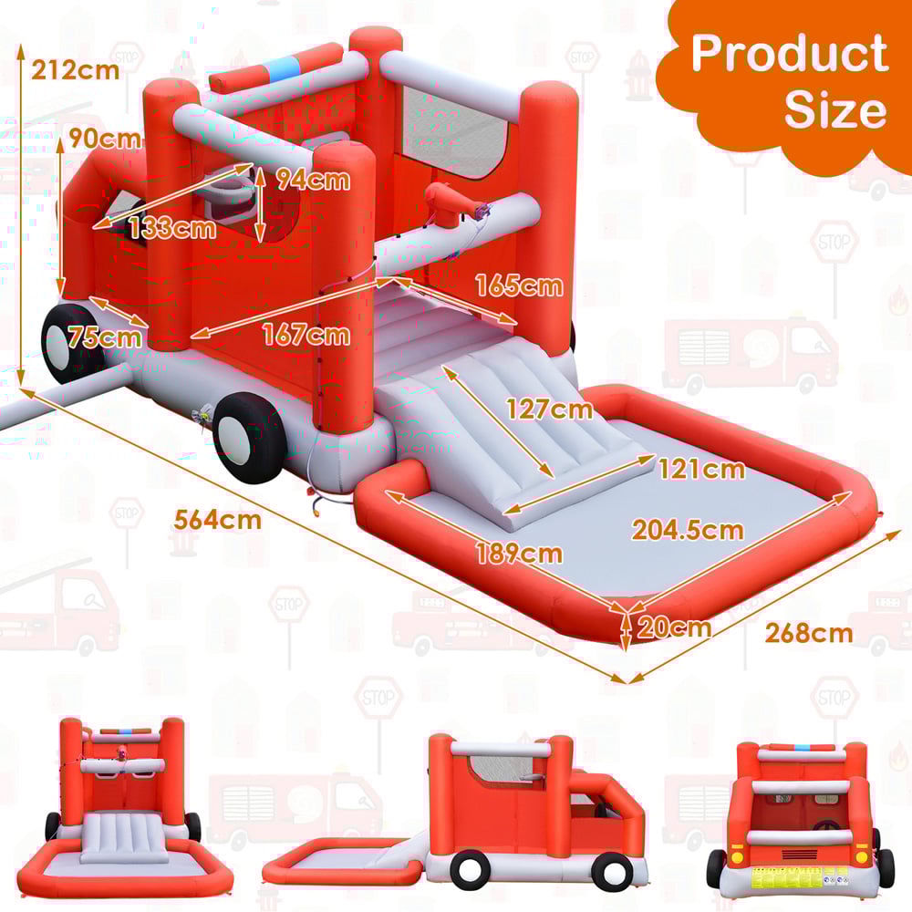 Costway Kids Firefighting Themed Inflatable Water Park with Slide Image 9