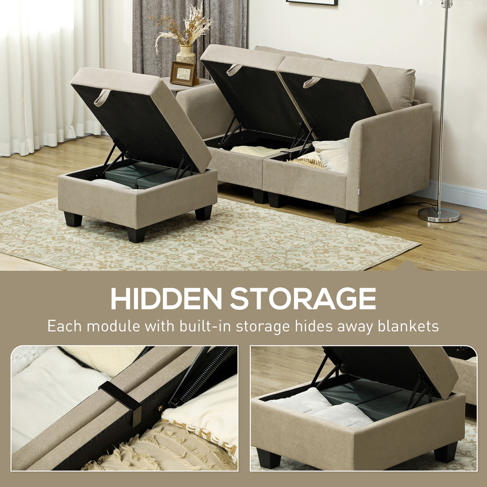 HOMCOM 2 Seater Light Brown Modular L Shaped Sofa with Storage Image 5