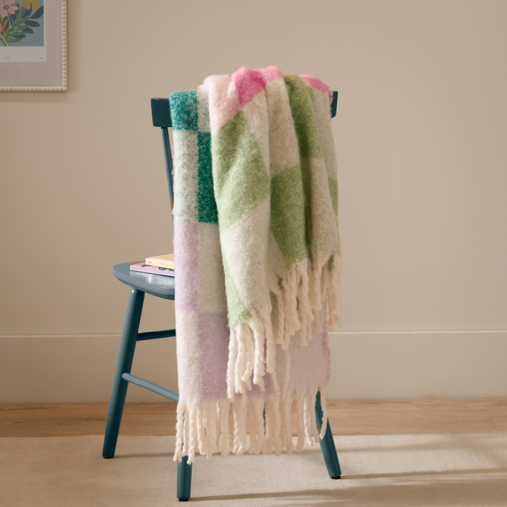 Furn Maisie Aqua Blossom Checked Tasselled Throw 130 x 180cm Image 2