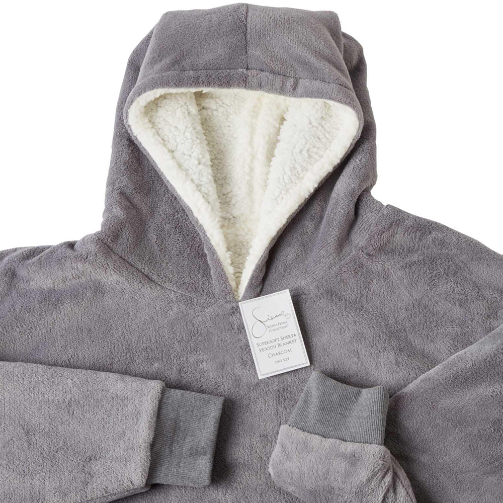 Sienna Charcoal Grey Sherpa Oversized Hoodie Blanket Image 2