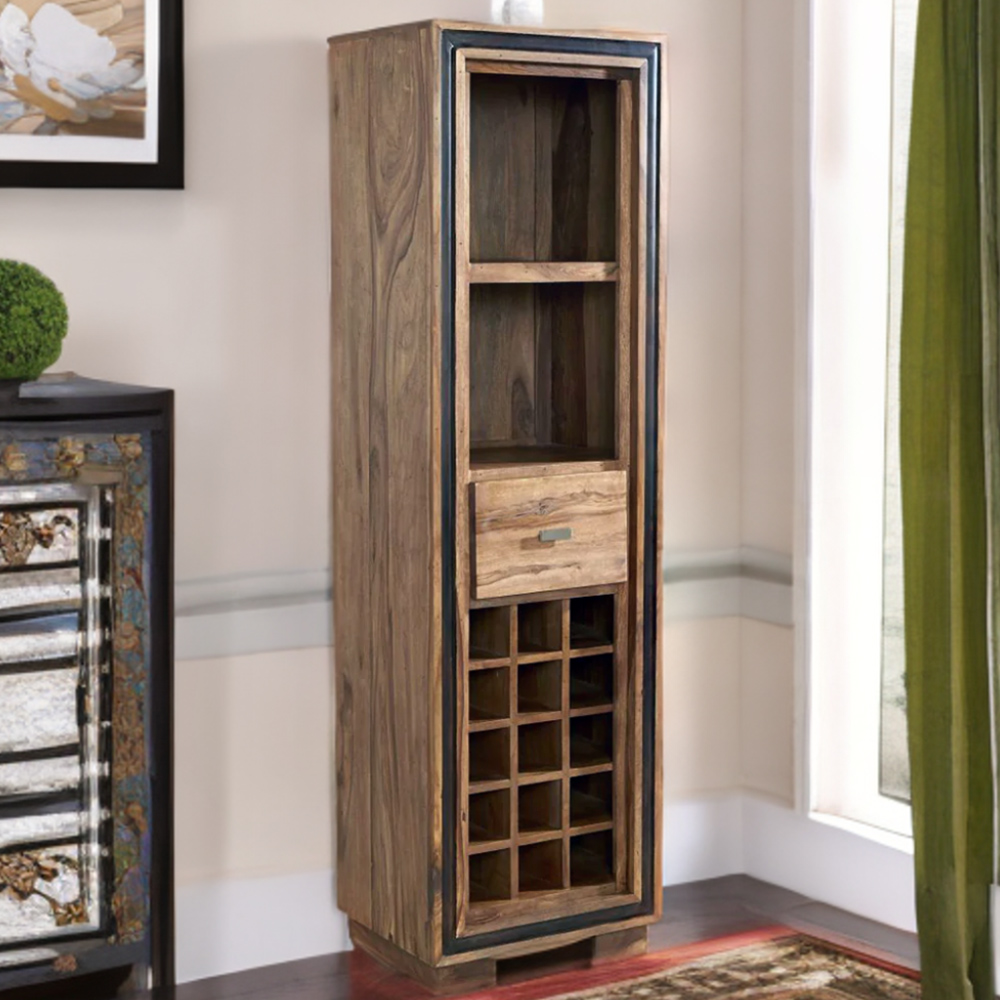 Brooklyn Hana Single Drawer 2 Shelf Sheesham Bookcase with Wine Rack Image 1