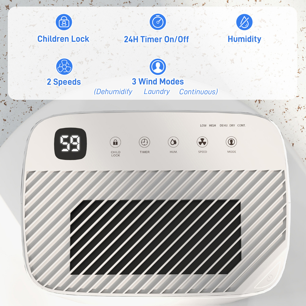 HOMCOM White Portable Small Dehumidifier with Timer 2.5L Image 5