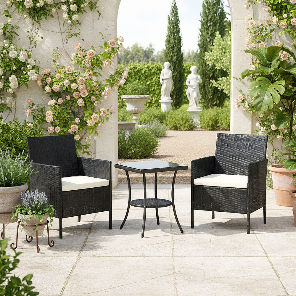 Living and Home 2 Seater PE Rattan Black Garden Bistro Set Image 6