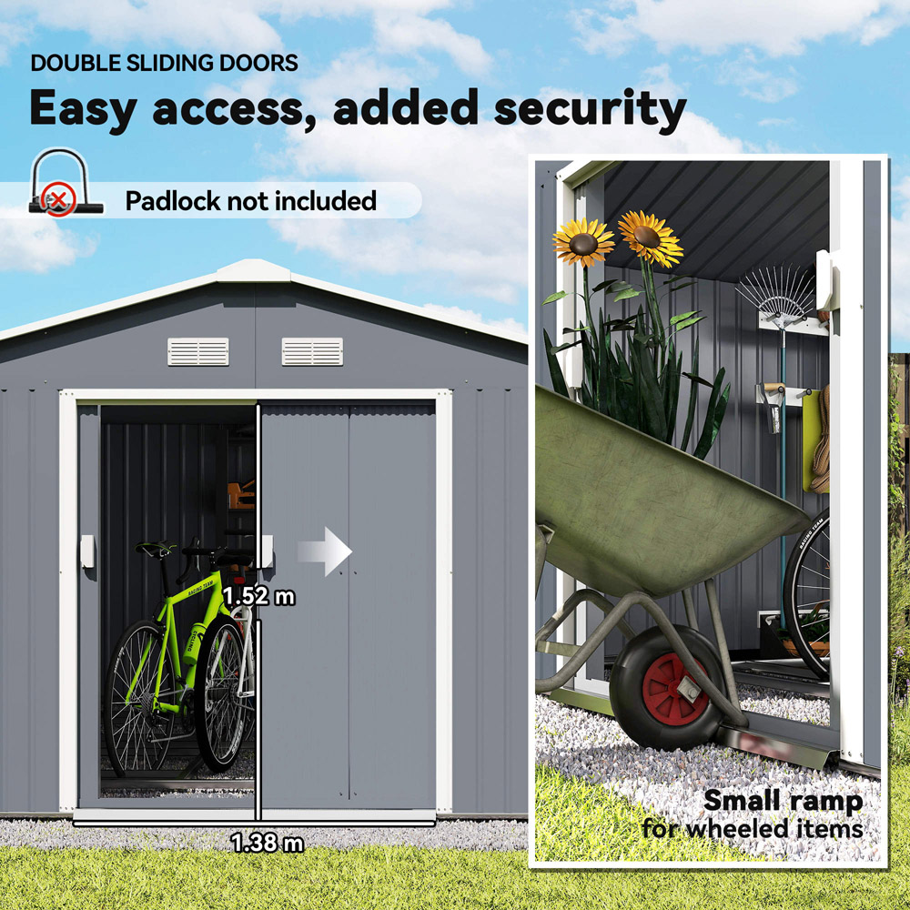 Outsunny 13 x 11ft Grey Metal Apex Garden Shed Image 4