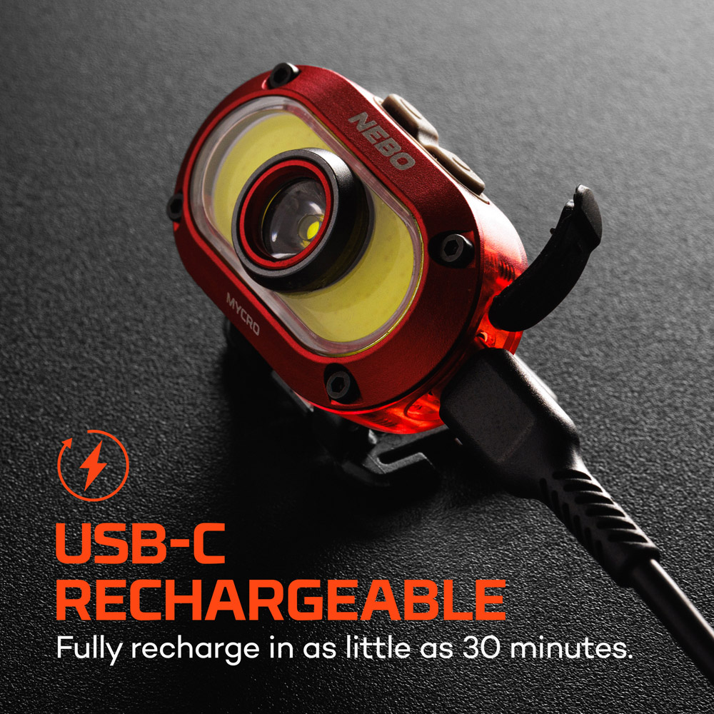 Nebo Mycro 550+ 2-in-1 550 Lumens Red Rechargeable Detachable Headlamp and Cap Light Image 5