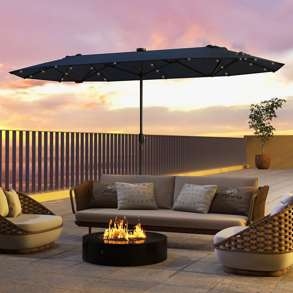 Costway Navy Double-Sided Solar Powered LED Patio Umbrella 4m Image 2