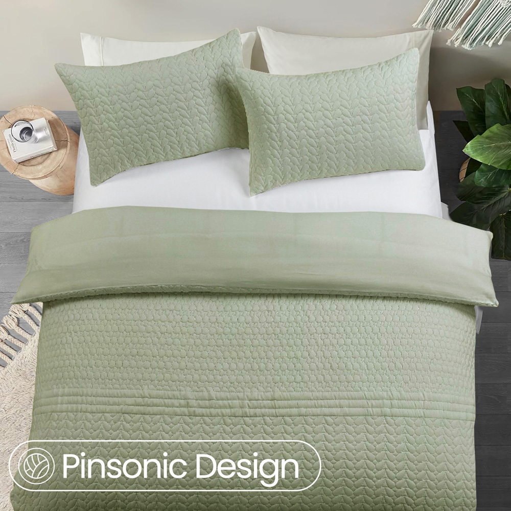 Velosso Kinsley Single Sage Quilted Duvet Cover Set Image 2
