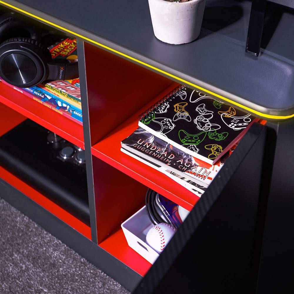 X Rocker Carbon-Tek Single Door 2 Shelf Grey and Red TV Media Cabinet with Neo Fibre LED Light Image 4