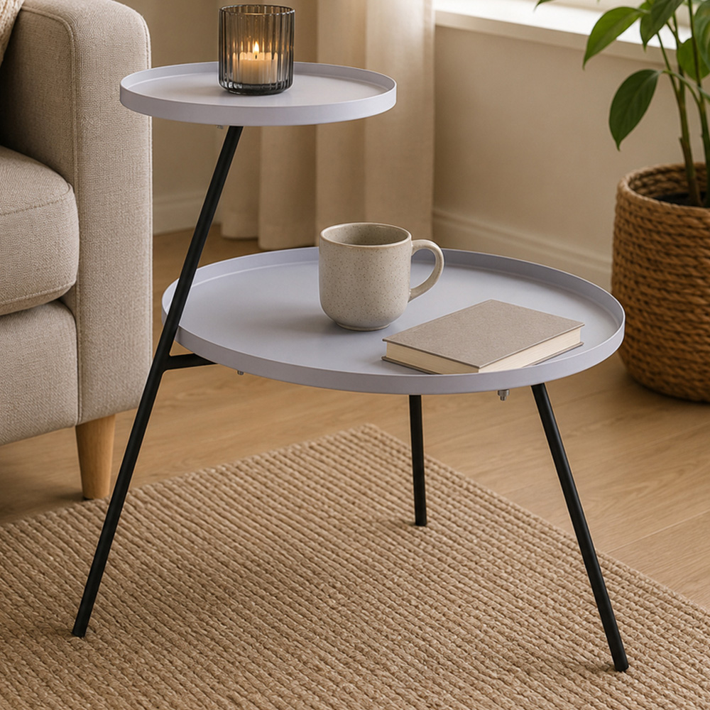 Premier Housewares 2 Shelf Grey and Black Side Table Image 1