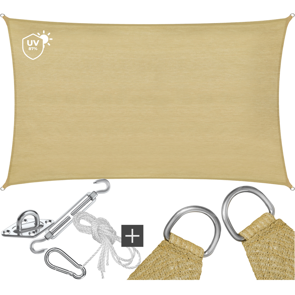 tectake Sonny Sand Water-Resistant Sun Shade Sail 400 x 600cm Image 2