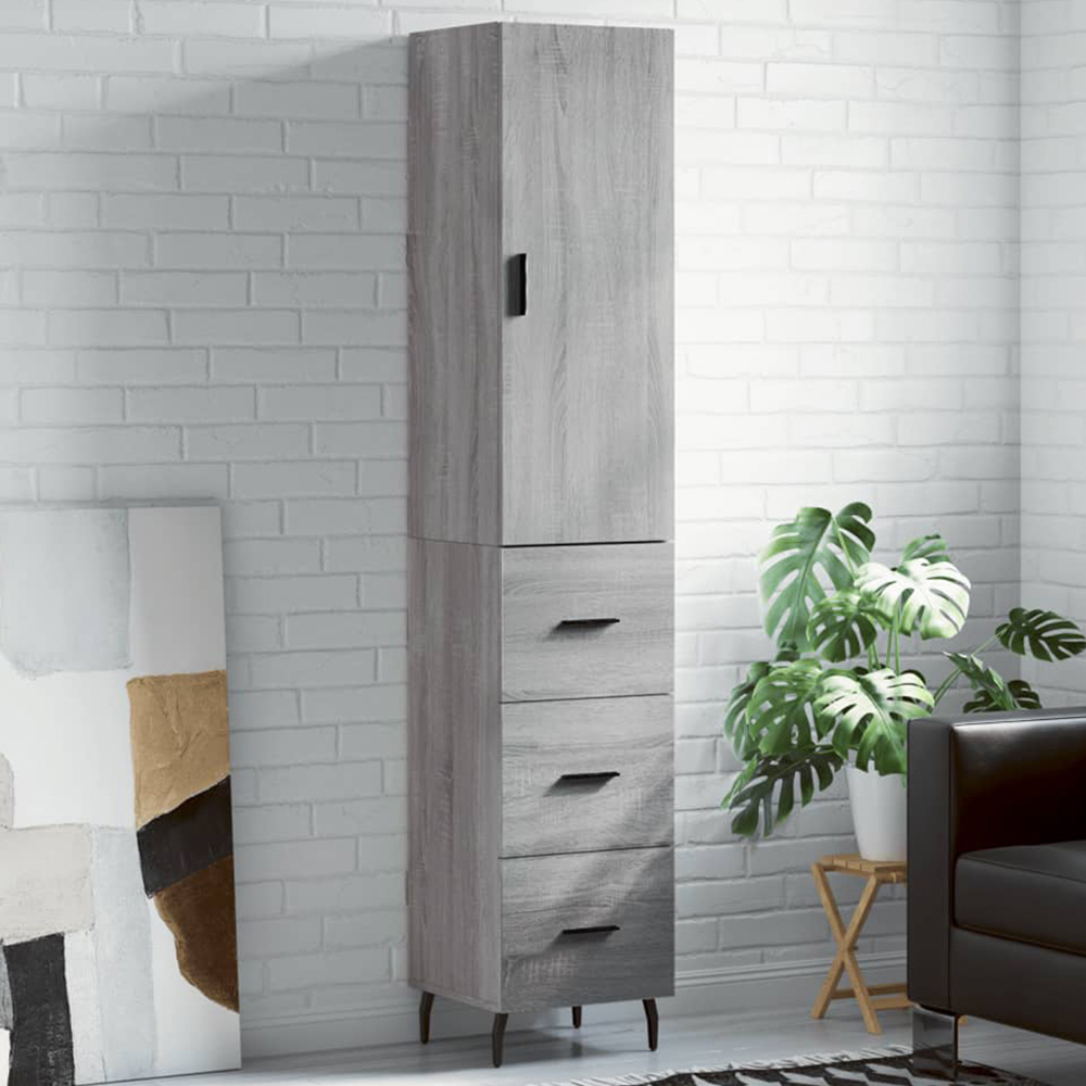 vidaXL Single Door 3 Drawer Grey Sonoma Highboard Image 1