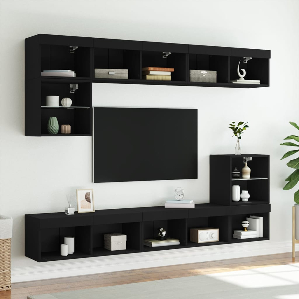 vidaXL 2 Shelf Black Wall Mounted LED TV Cabinet Image 9