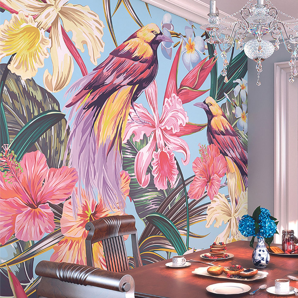 Origin Murals Birds and Flowers Multicolour Wall Mural Image 1
