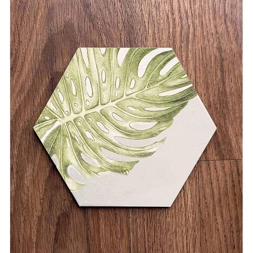 Top Ceramics Beige and Green Floral Stone Effect Hexagon Porcelain Wall Tile 215 x 250mm Image 7