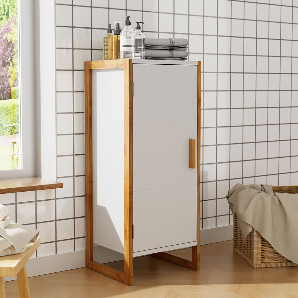H&O Direct Single Door Modern Freestanding Bamboo Bathroom Cabinet Image 6