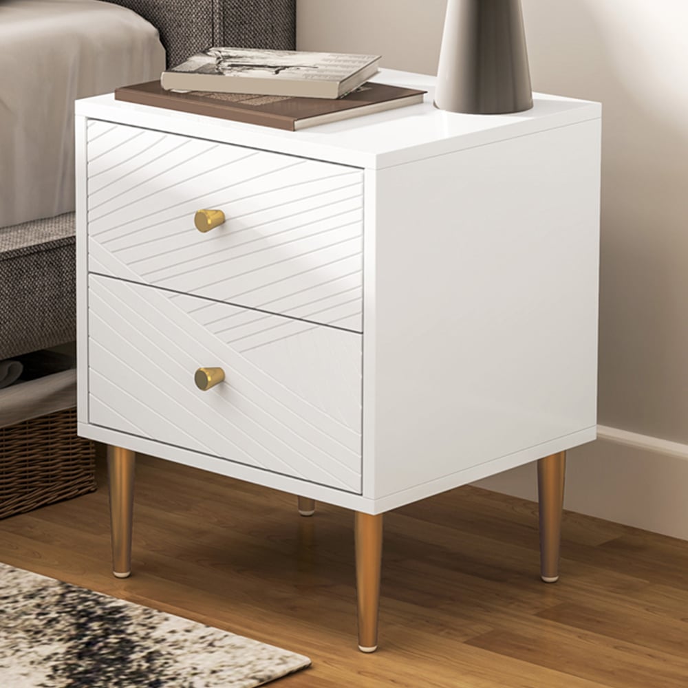 Portland 2 Drawer White Modern Bedside Table Image 1