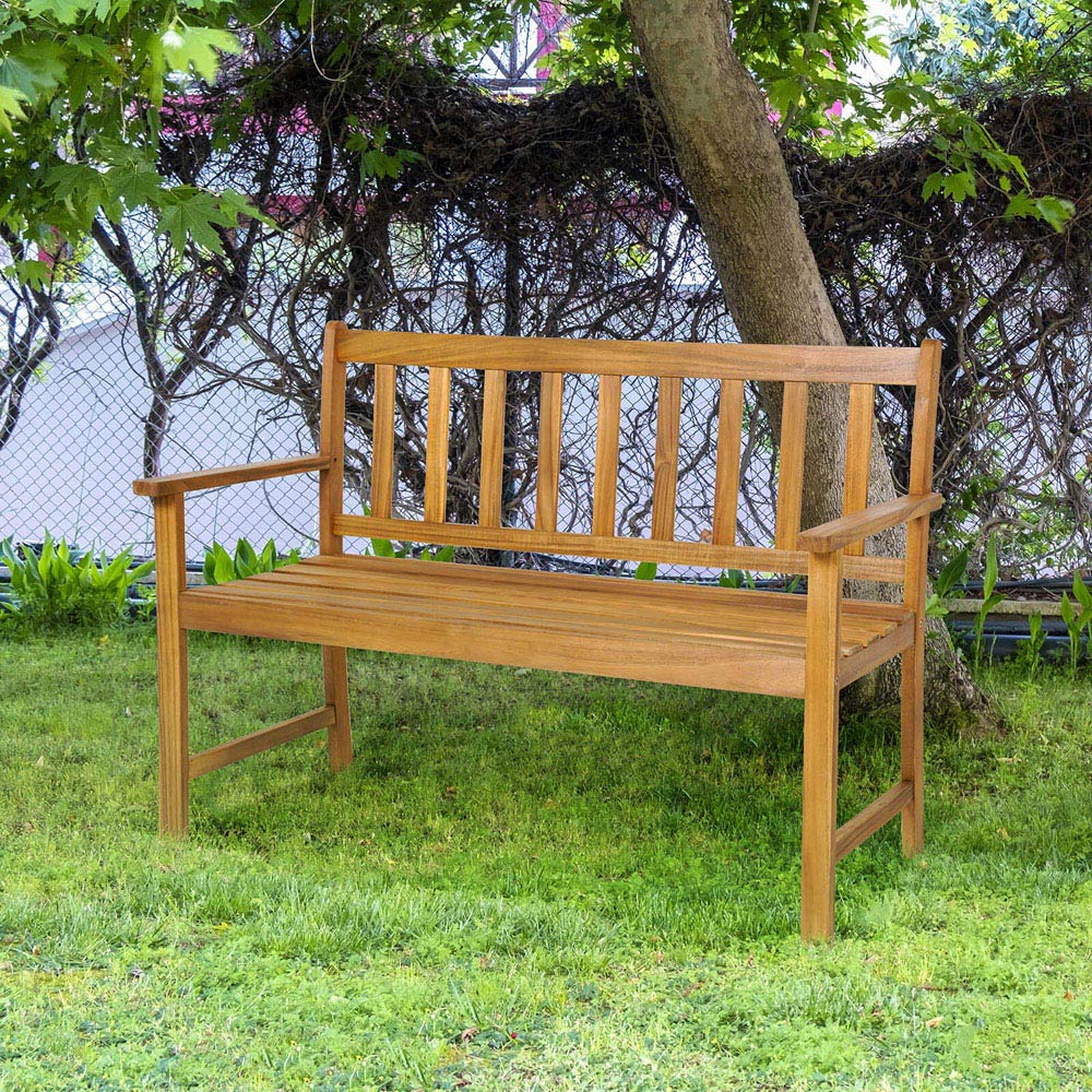 Costway 2 Seater Wooden Patio Bench with Armrests Image 3