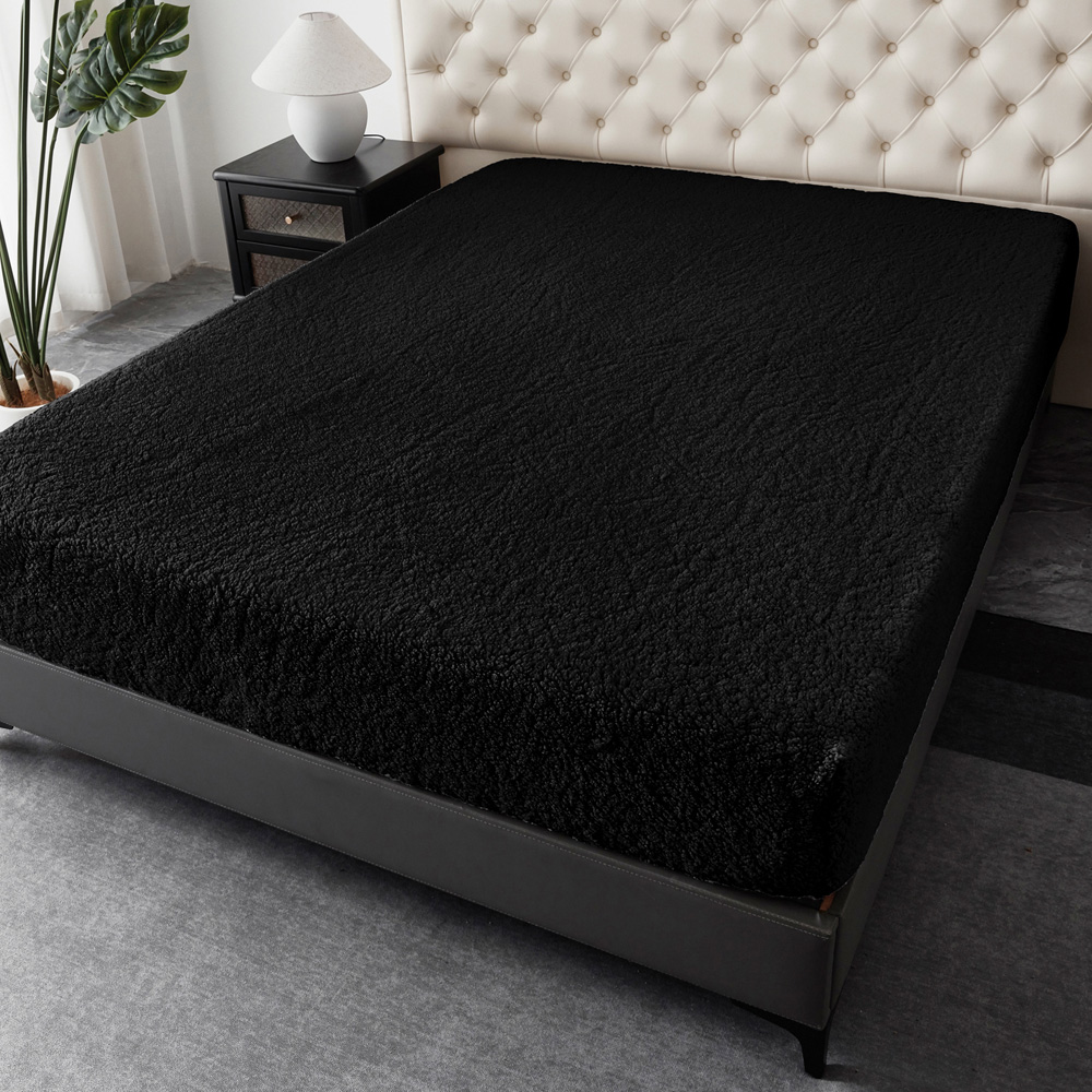 Groundlevel King Size Black Soft Teddy Fleece Fitted Bed Sheet Image 2