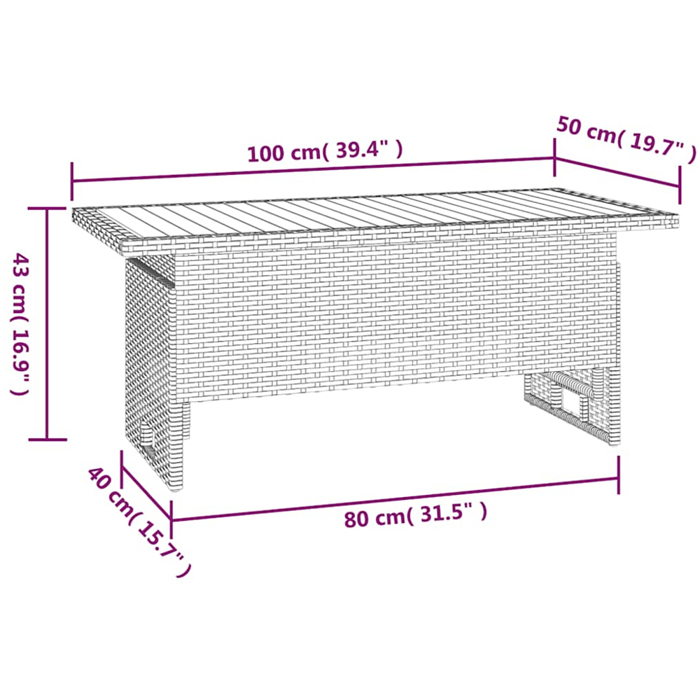 vidaXL Grey Solid Wood Acacia and Polyrattan Garden Table Image 7