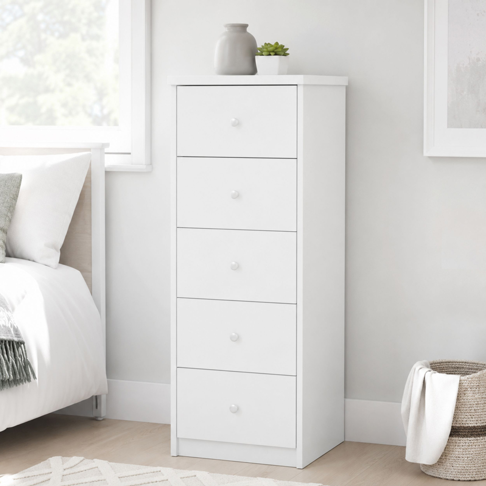 Core Products Erin 5 Drawer White Finish Narrow Chest of Drawers  Image 6