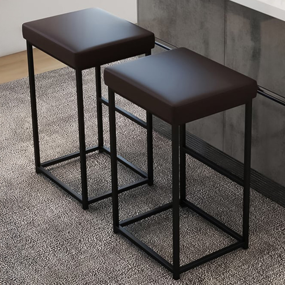 Costway Brown PU Leather Bar Stool Set of 2 Image 1
