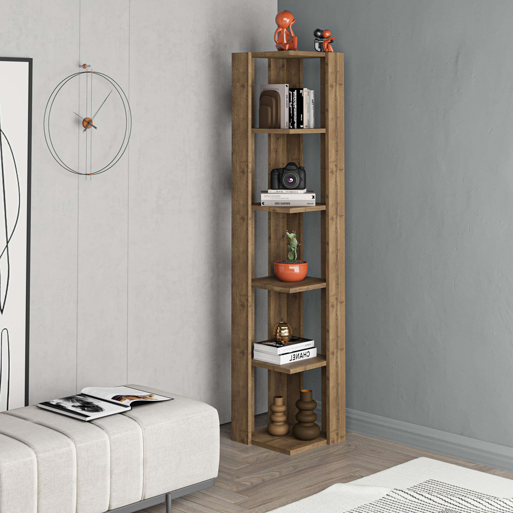 Decortie Nati 5 Shelf Dark Oak Effect Modern Corner Bookcase Image 4