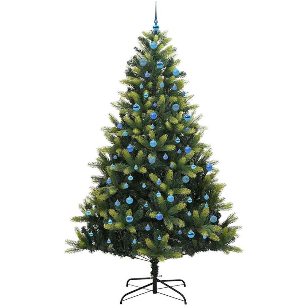 vidaXL Pre-Lit Blue Baubles Green Artificial Hinged Christmas Tree 8ft Image 4