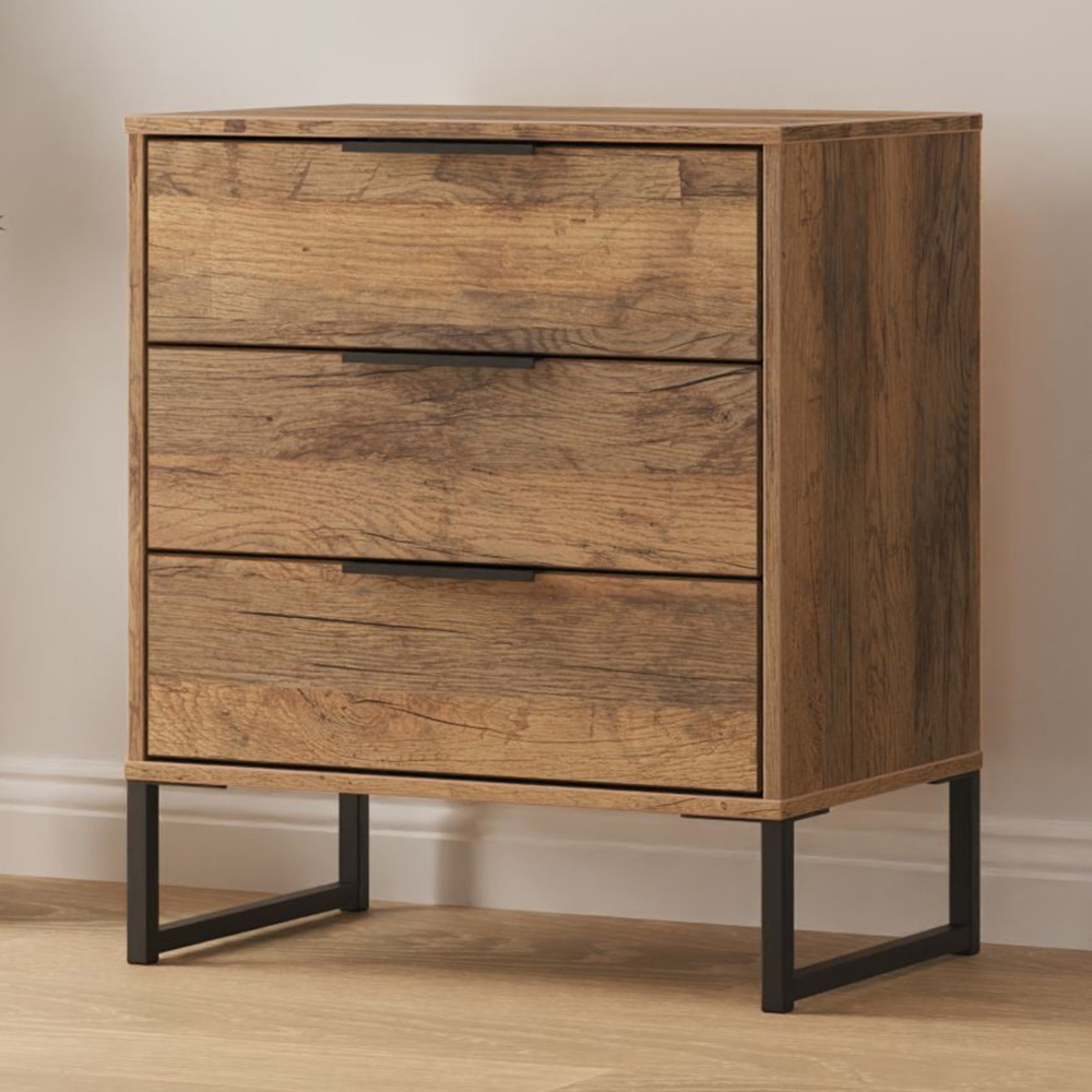 Crowndale Hong Kong 3 Drawer Vintage Oak Midi Chest of Drawers Ready Assembled Image 1