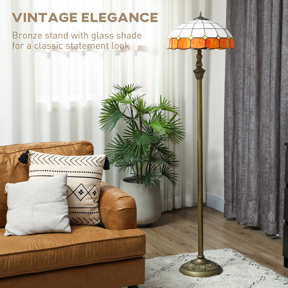 HOMCOM Orange Vintage Handcrafted Stained Glass Shade Floor Lamp Image 8