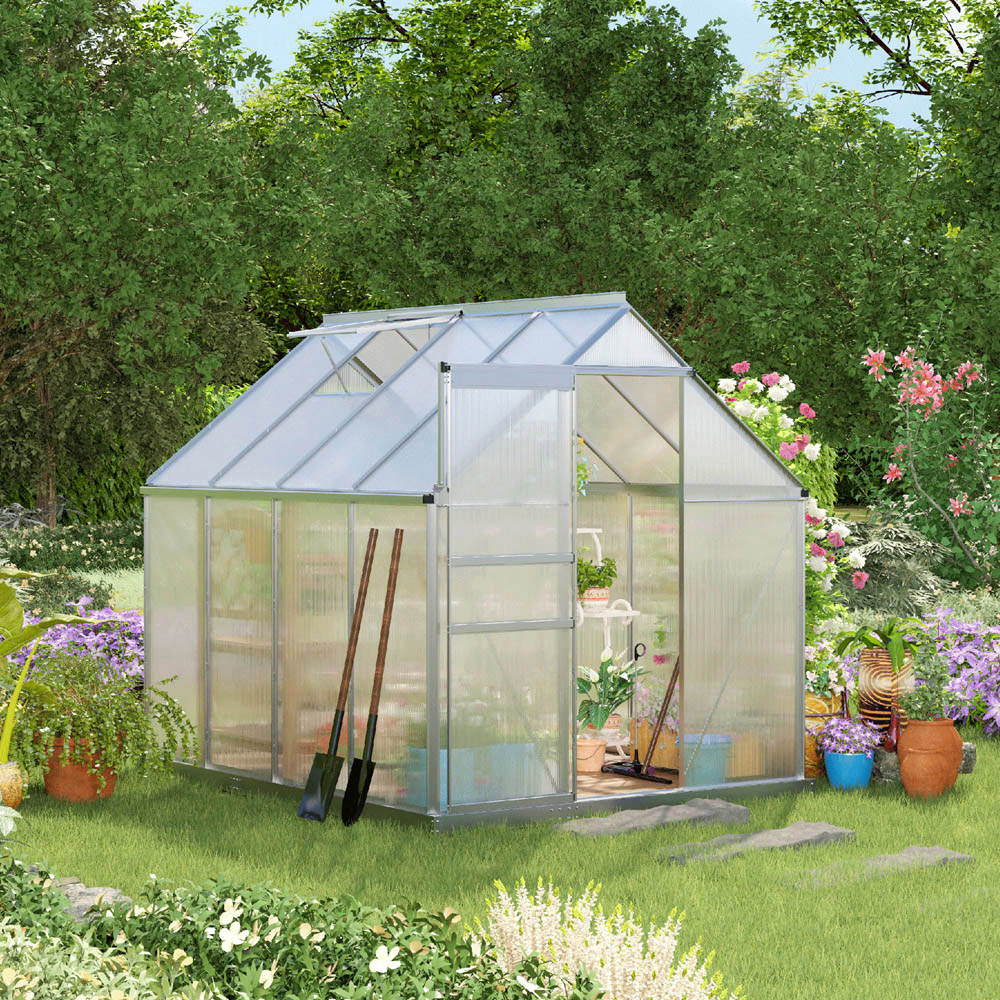 Outsunny 6.2 x 8.3ft Polycarbonate Silver Walk-in Garden Greenhouse with Sliding Door Image 2