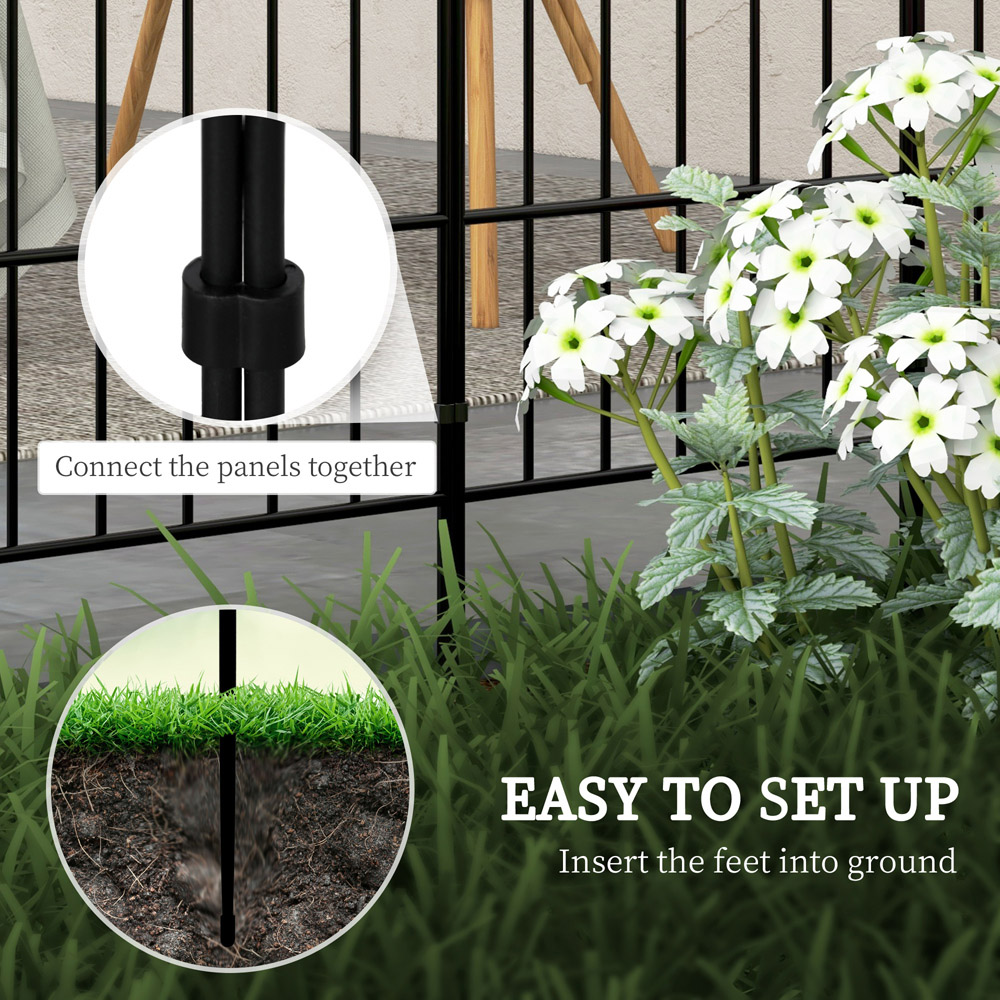 Outsunny Black Picket 2 x 1ft 8 Pack Grid Fence Panel Image 4