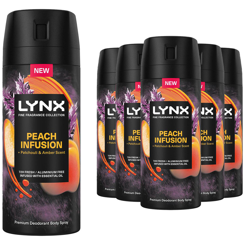 Lynx Fine Fragrance Collection Peach Infusion Men's Body Spray 150ml 6 Pack Image 1