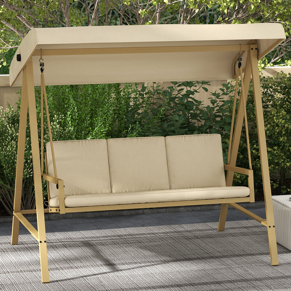 Outsunny 3 Seater Beige Swing Chair with Canopy