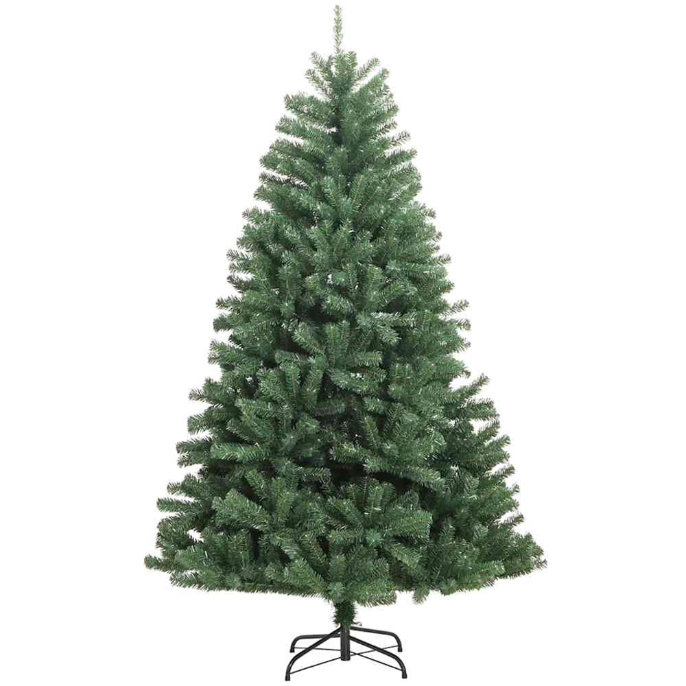 vidaXL Pre-Lit White Baubles Green Artificial Hinged Christmas Tree 6ft Image 5
