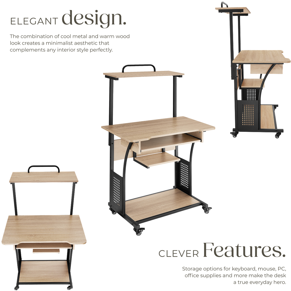 tectake Fife Oak Sonoma Office Desk with Keyboard Tray Image 3