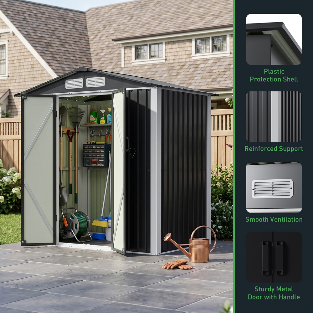 Living and Home 6 x 4ft Black Metal Apex Garden Storage Shed Image 6