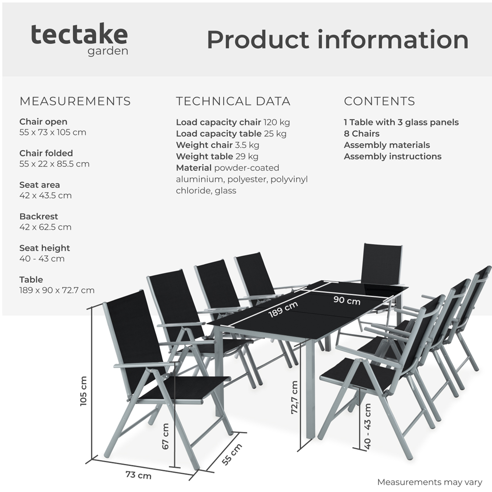 tectake Pompeii 8 Seater Silver Adjustable Garden Table and Chair Set Image 9