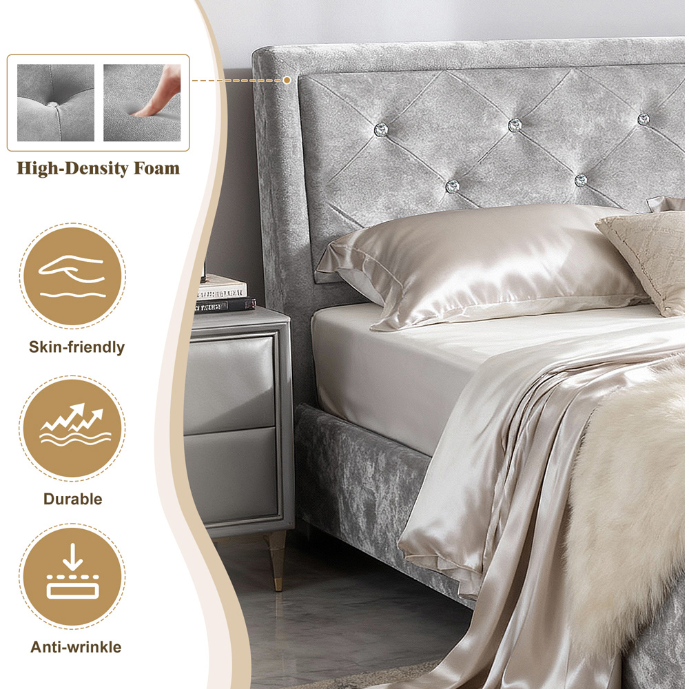 Brooklyn Double Silver Fabric Diamante Ottoman Bed Frame Image 5