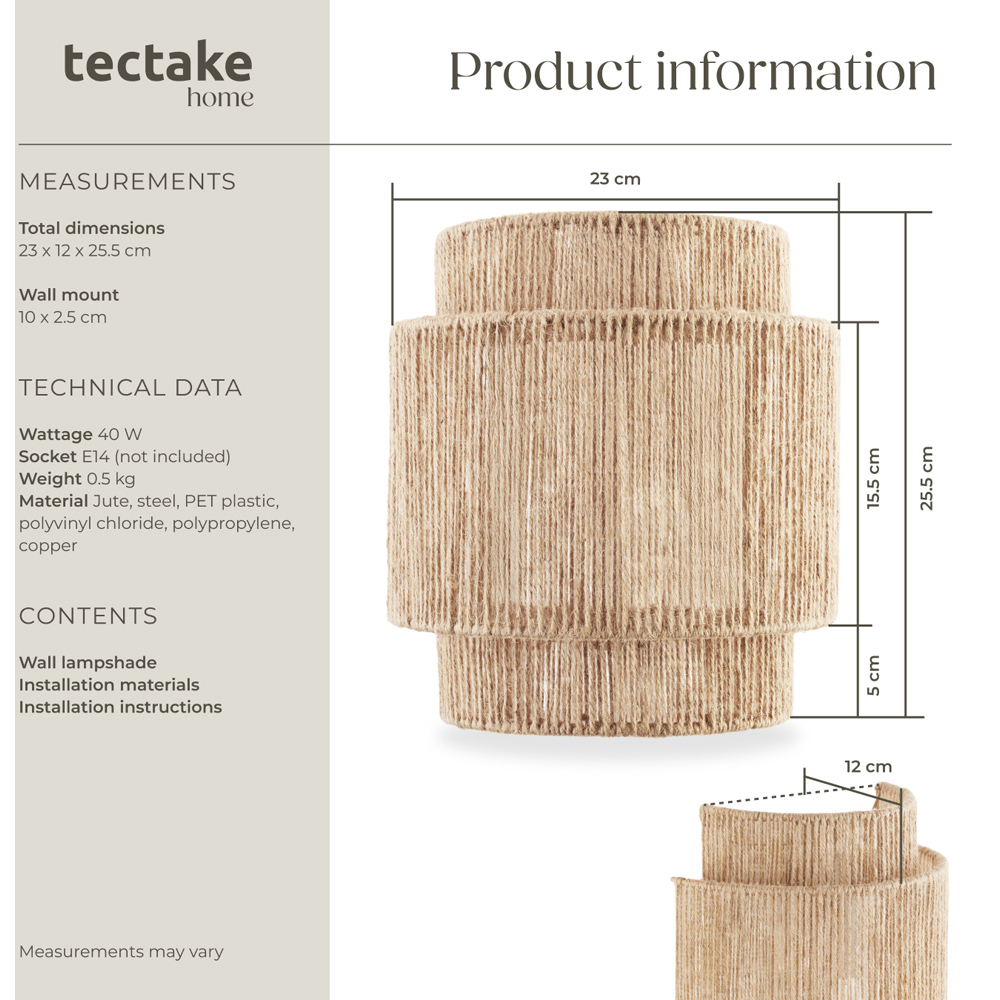 tectake Lignea Lux Jute Boho Style Wall Light Image 9