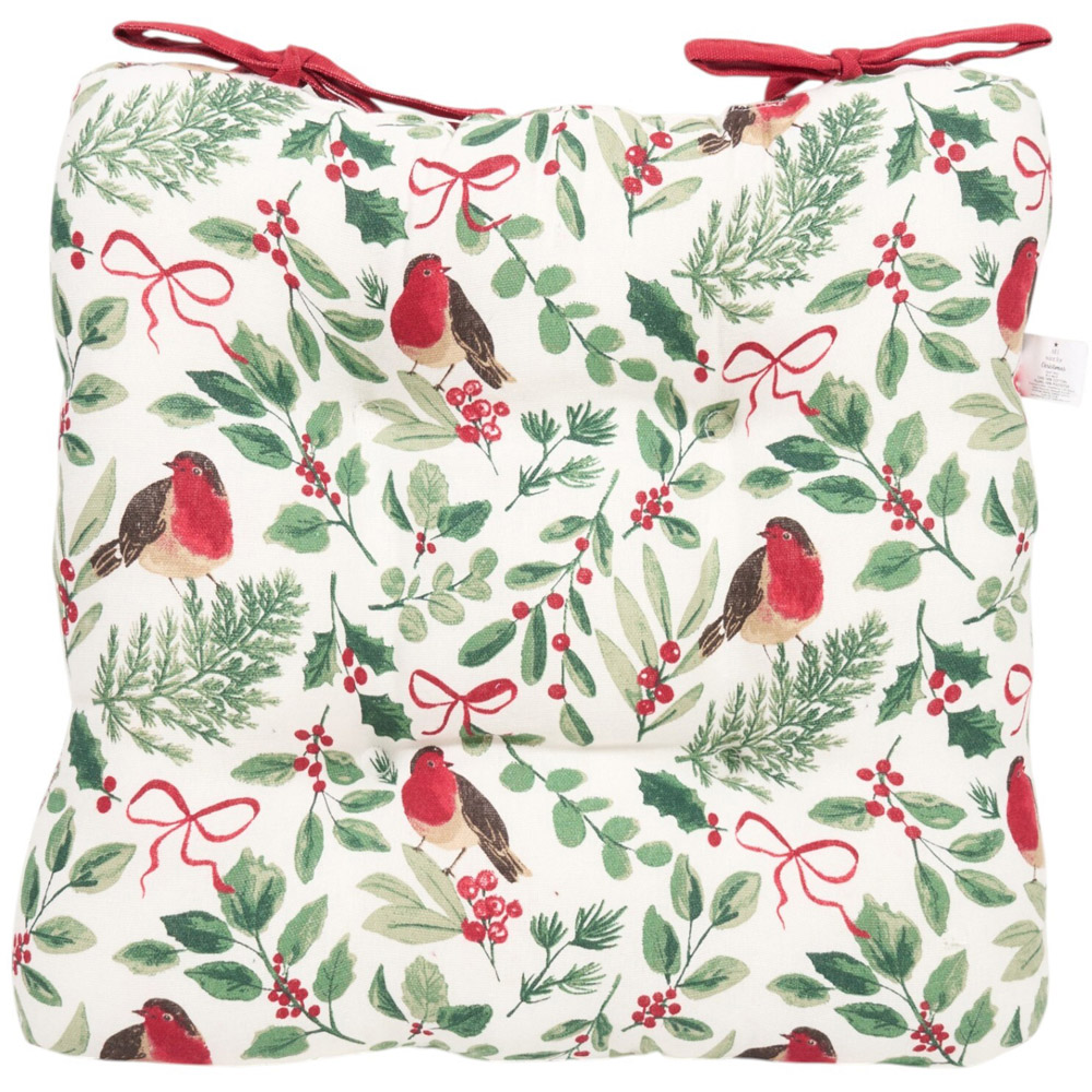 Festive Robin Print Seat Pad Image 2
