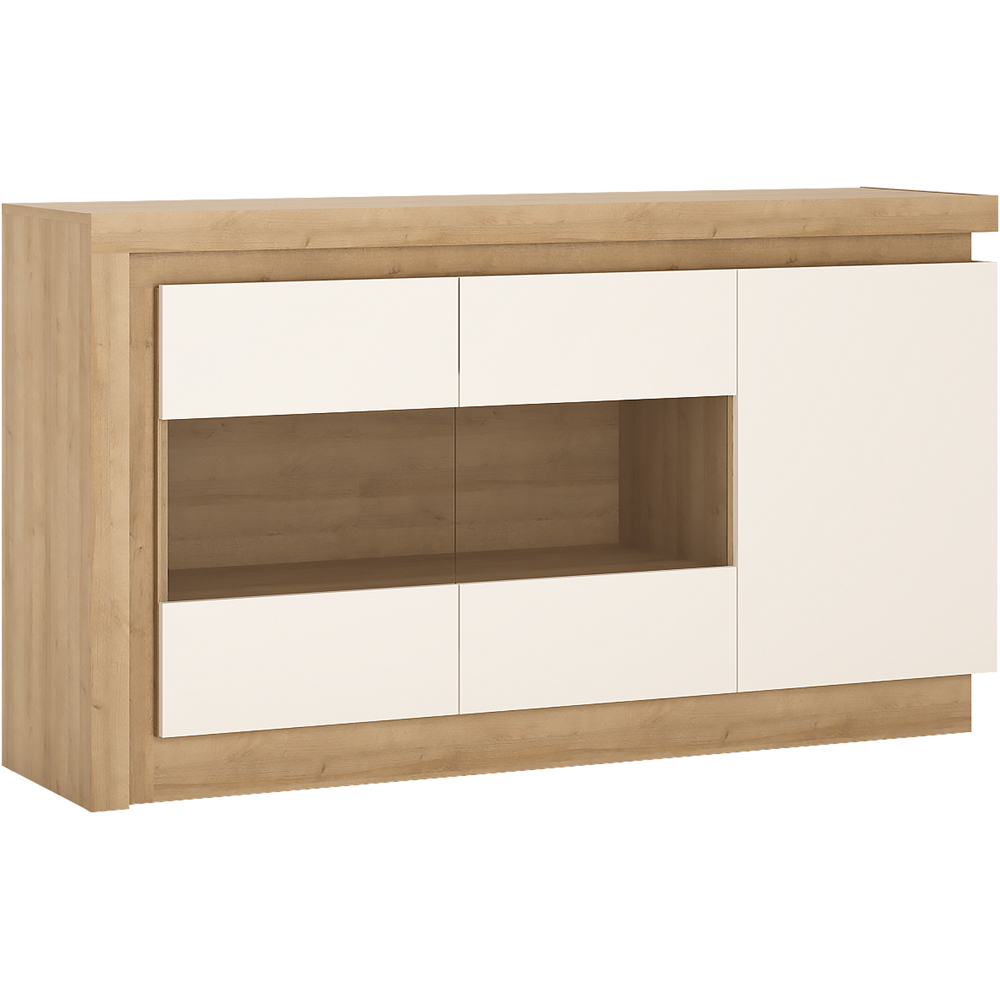 Florence Lyon 3 Door Glazed Riviera Oak and White Sideboard with LED Lighting Image 2