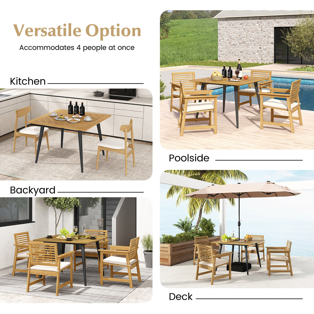 Costway 4 Seater Wooden Patio Table with Metal Legs Image 7