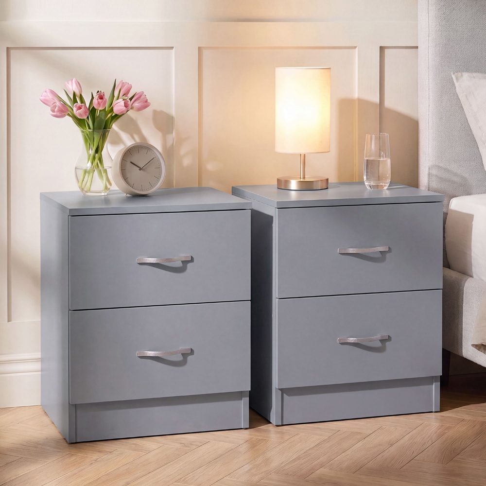 Vida Designs Riano 2 Drawer Grey Melamine Finish Bedside Table Set of 2 Image 1
