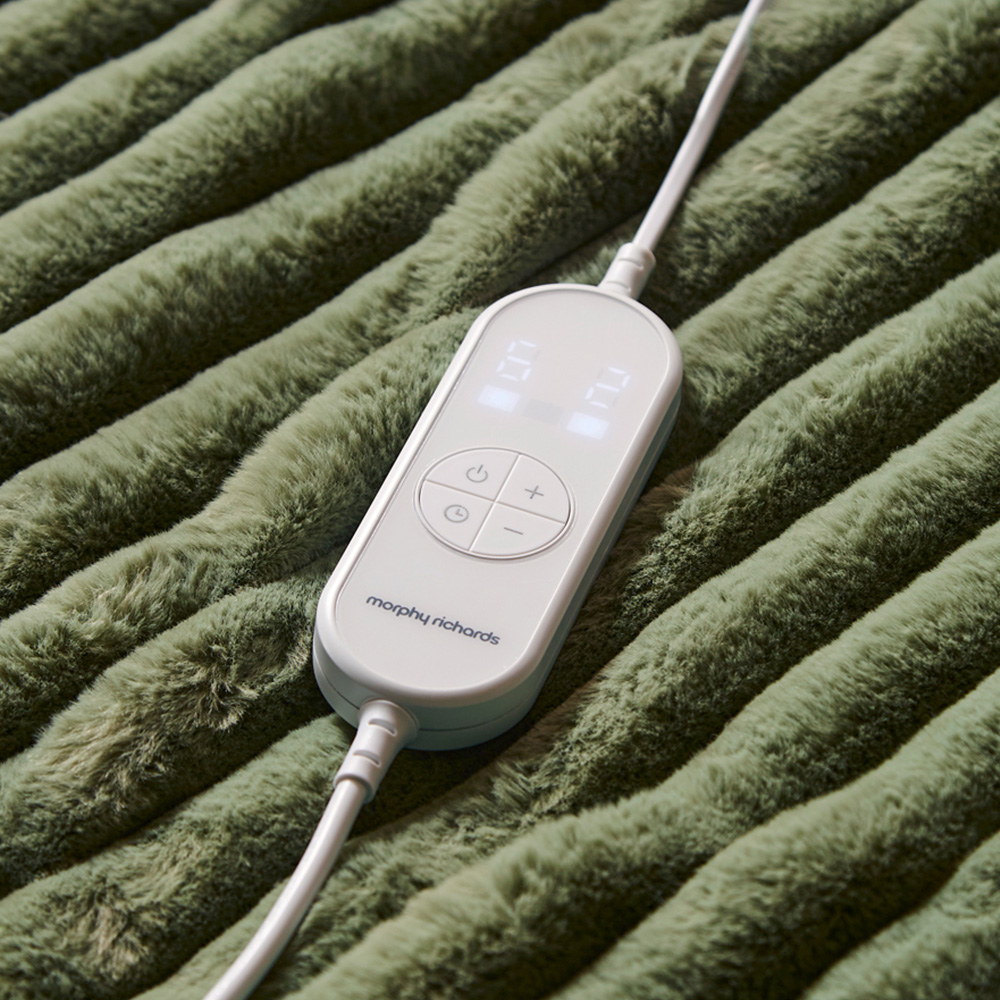 Morphy Richards Green Flannel Fleece and Striped Faux Fur Heated Electric Throw 160 x 130cm Image 5